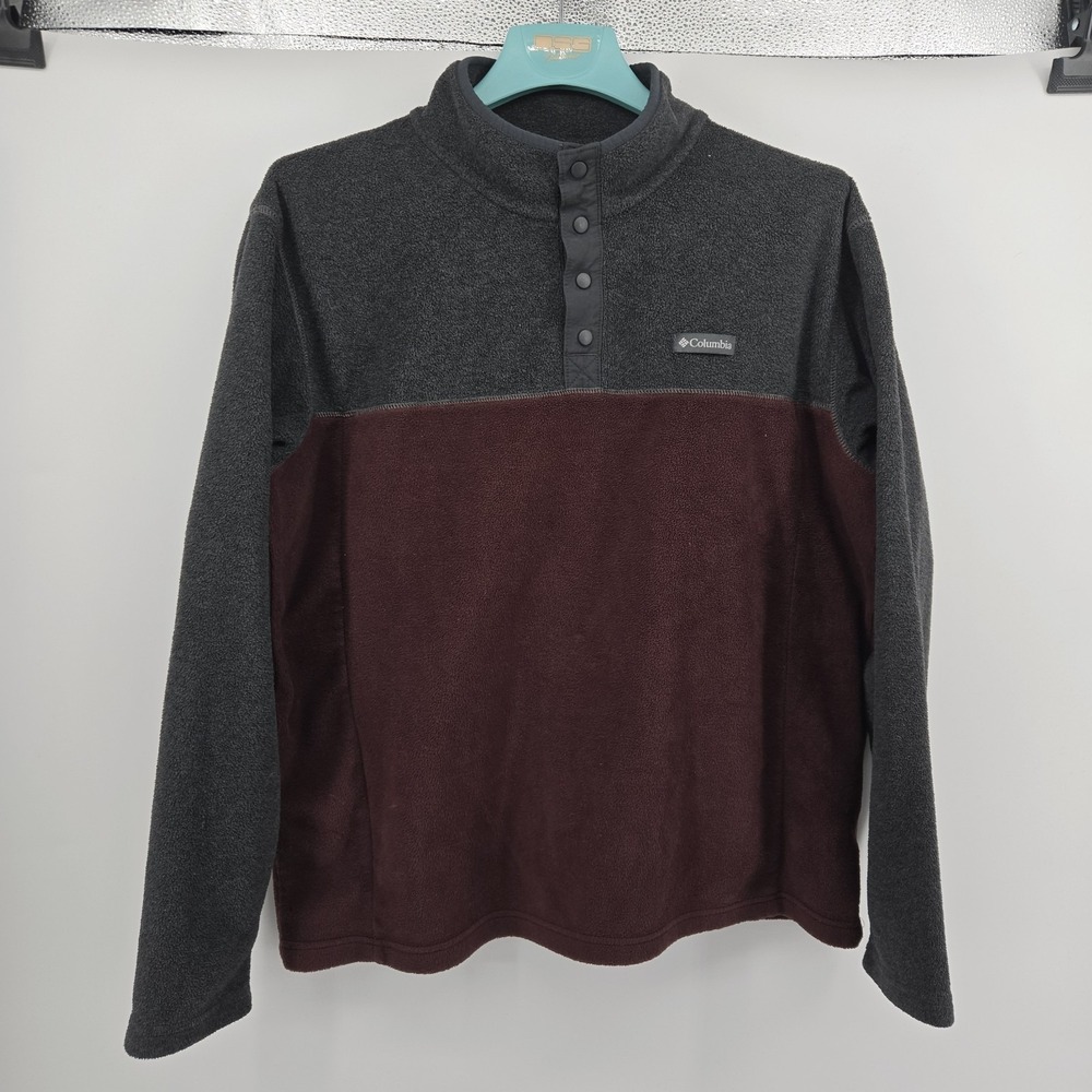 Columbia‎ Flattop Ridge Half Snap Jacket Mens XL Grey Burgundy Fleece Men's